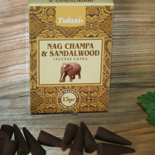 Пилкові пахощі конуси Наг Чампа - Сандал. Nag Champa & Sandal Wood. Tulasi